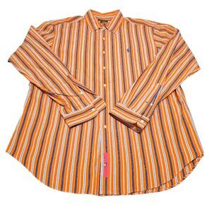 Ralph Lauren Mens Orange Striped Button Down‎ Shirt Classic Fit Long Sleeve XL